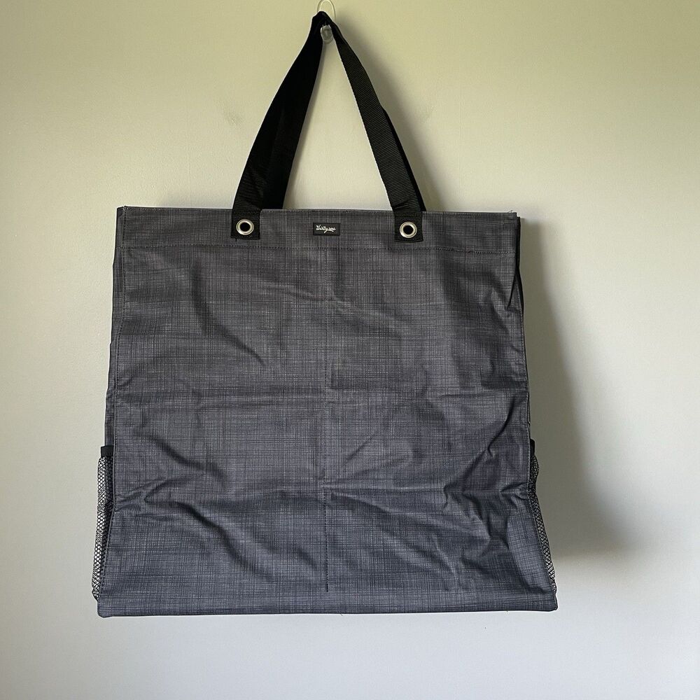 Thrity One Large Tote Bag Foldable Wire Frame Gray Black 22' x 21' Nylon